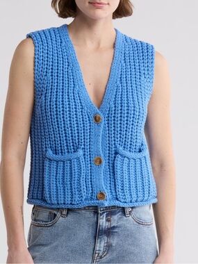 BLANKNYC Pastel Sky Blue Chunky Knit Cardigan